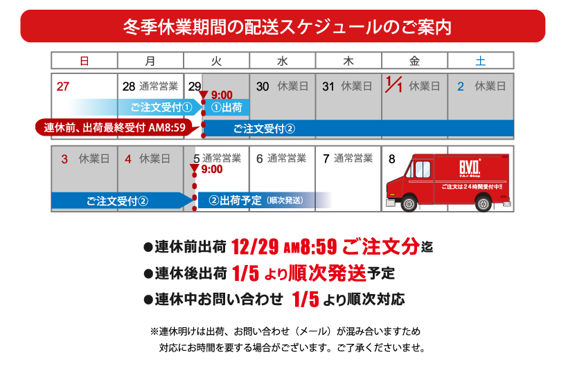 年末年始の配送スケジュール