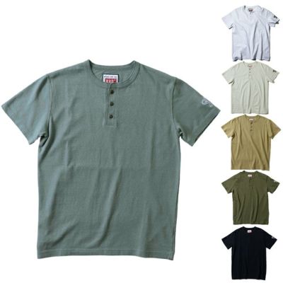 日本製】ヘビーウエイト 綿100％ ヘンリーネックTシャツ by BVD（M/L 