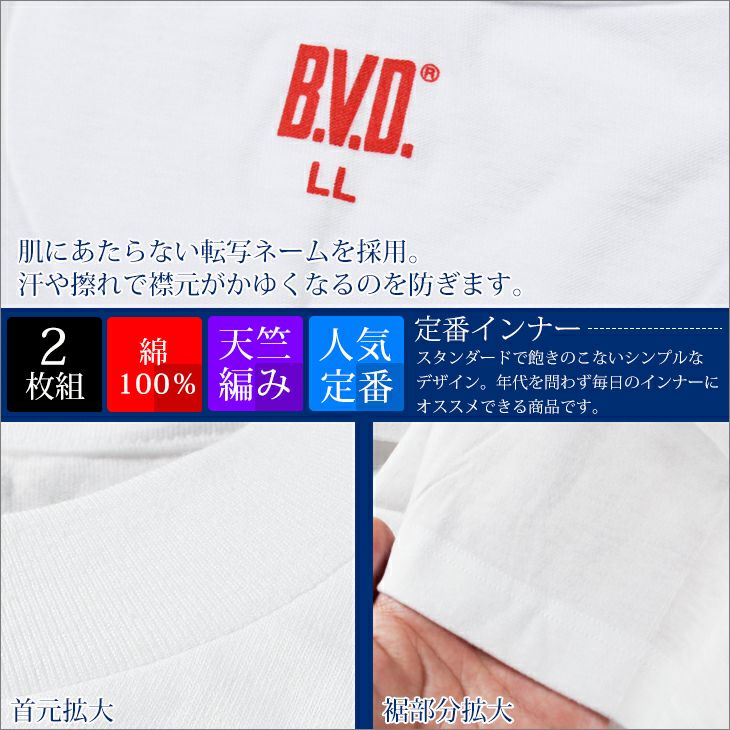 2枚組 BVD NEW STANDARD クルーネック半袖Tシャツ M/L/LL EY713
