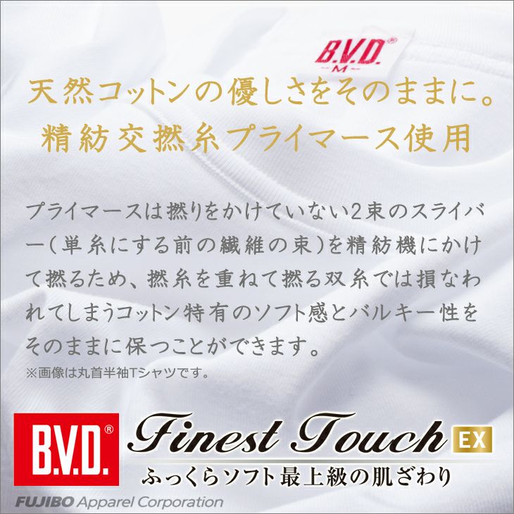 BVD Finest Touch EX U首半袖Ｔシャツ 綿100% 抗菌 防臭（S/M/L）fe314