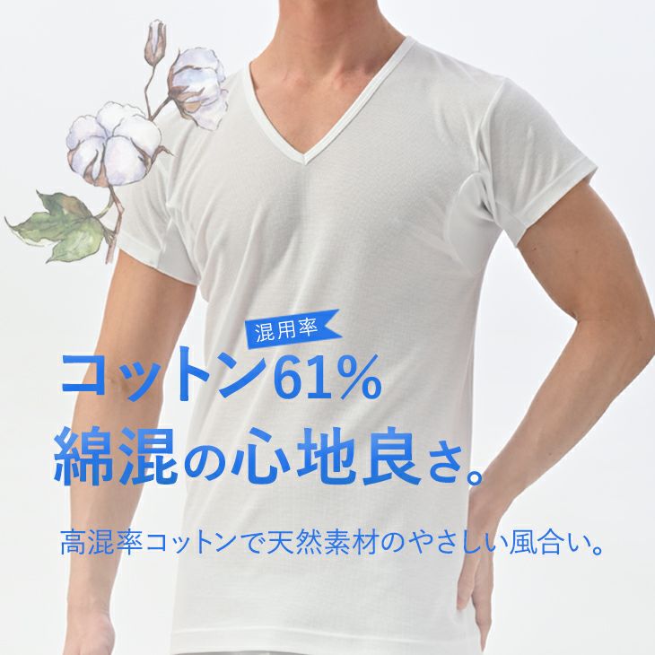 BVD クールエディット ワキ汗対策 17cmVネック2分袖Tシャツ M/L