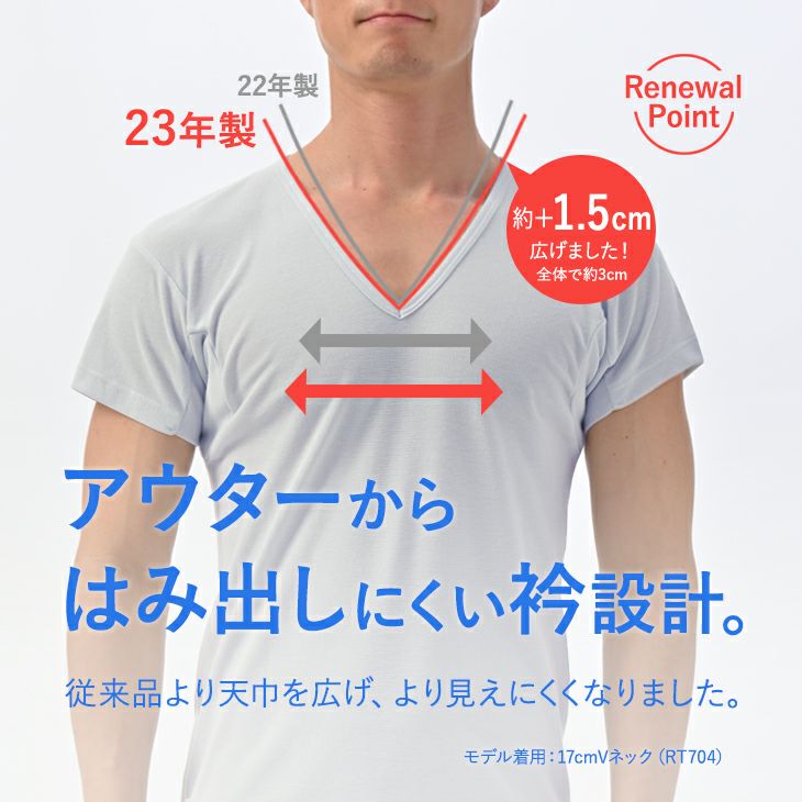 BVD クールエディット ワキ汗対策 17cmVネック2分袖Tシャツ M/L/LL