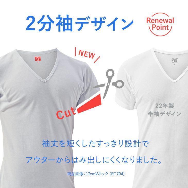 BVD クールエディット ワキ汗対策 17cmVネック2分袖Tシャツ M/L/LL