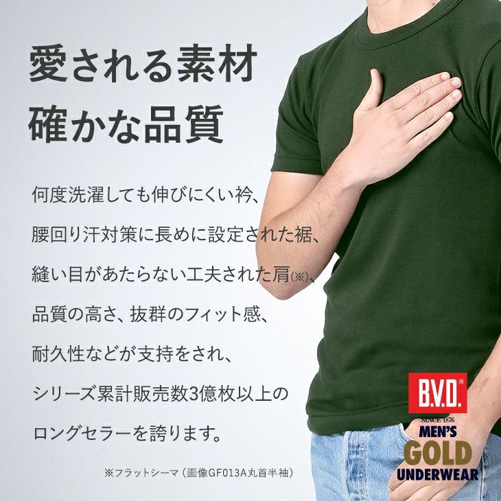 B.V.D.GOLD 限定COLOR 丸首半袖Tシャツ TOUGH NECK 綿100％ （M/L/LL 