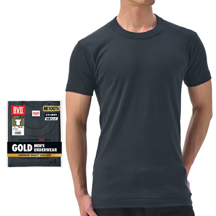 bvd BVD GOLD クルーネック tシャツ 2枚セット 丸首 天竺編み メンズ 肌着 綿100％ インナー 下着 アンダーウェア ビーブィディー